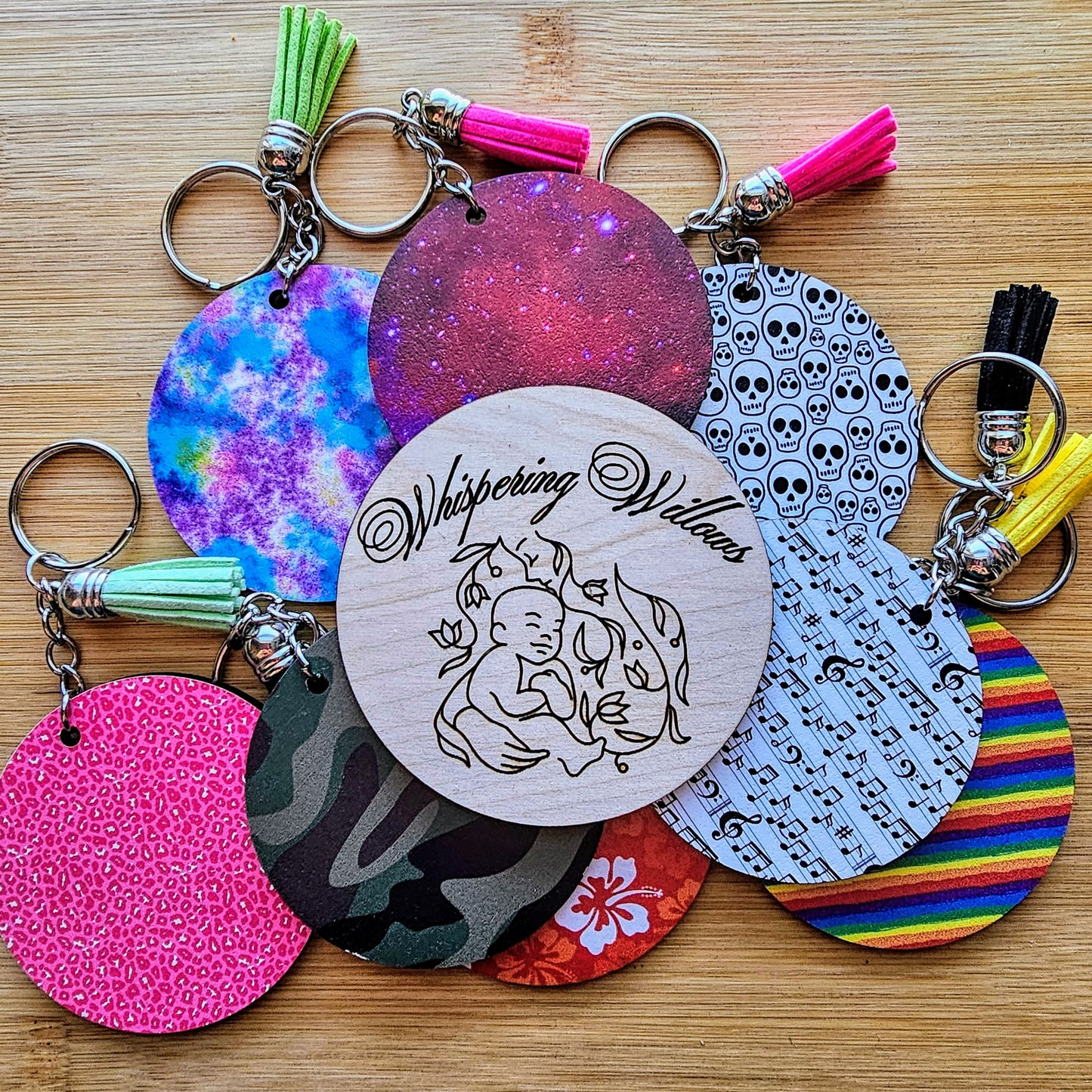 Patterned Wood Keychains (Asst)