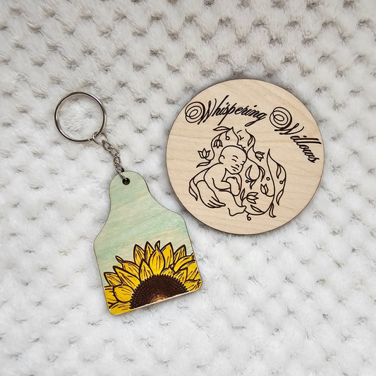 Sunflower Cow Tag Keychain