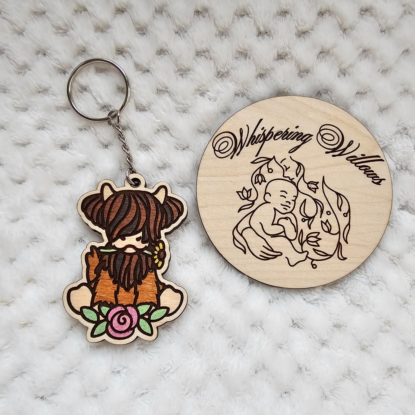 Highland Cow with Flowers Keychain