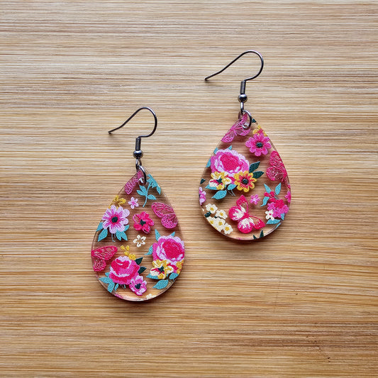 Butterfly Floral Acrylic Earrings