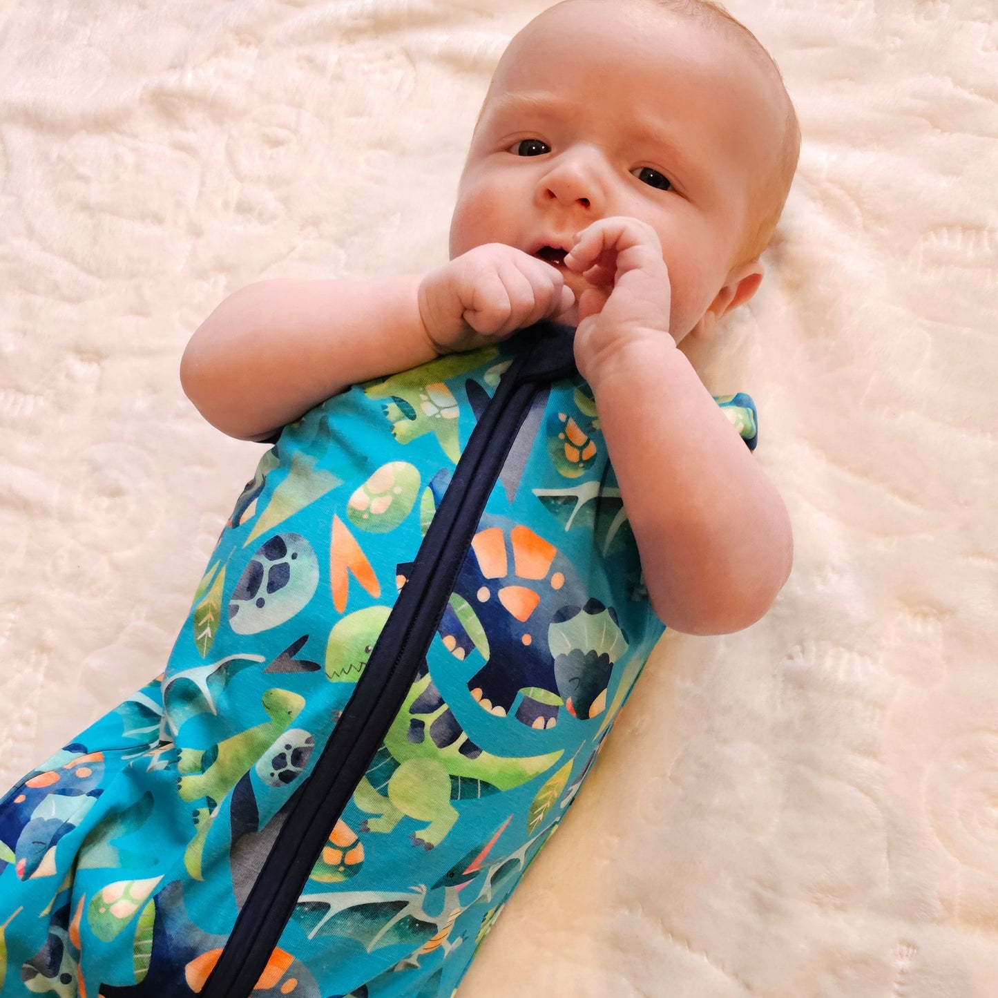 Dinosaurs on Teal Bamboo Romper